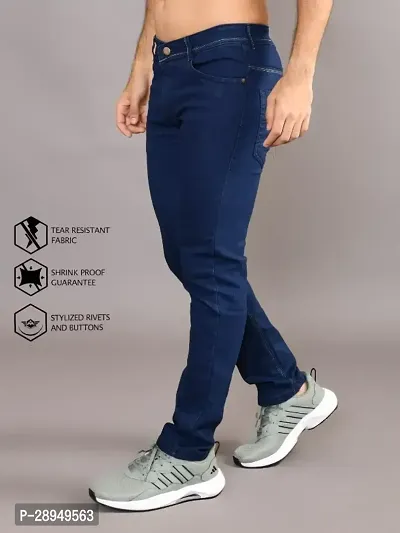 Stylish Blue Denim Solid Mid-Rise Jeans For Men-thumb0