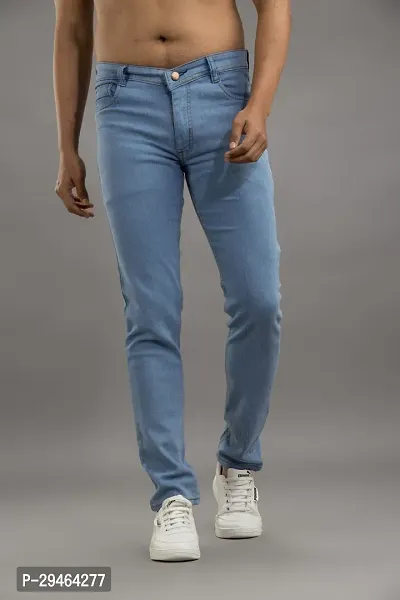 Stylish Blue Denim Solid Mid-Rise Jeans For Men