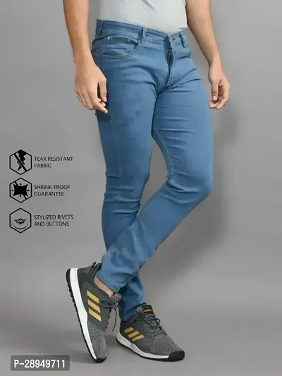 Stylish Blue Denim Solid Mid-Rise Jeans For Men