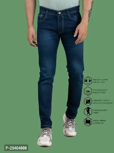 Stylish Blue Denim Solid Mid-Rise Jeans For Men