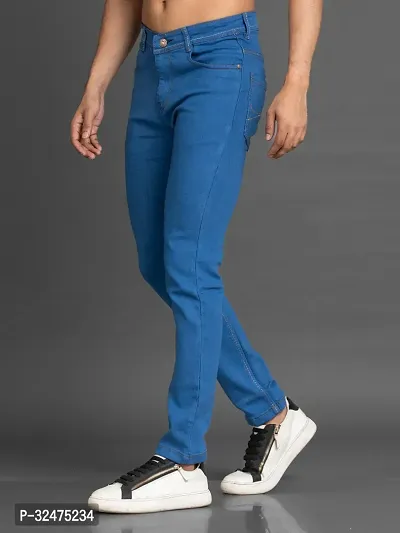 Comfortable Blue Denim Mid-Rise Jeans For Men