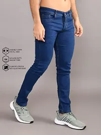 Stylish Navy Blue Denim Solid Mid-Rise Jeans For Men-thumb2