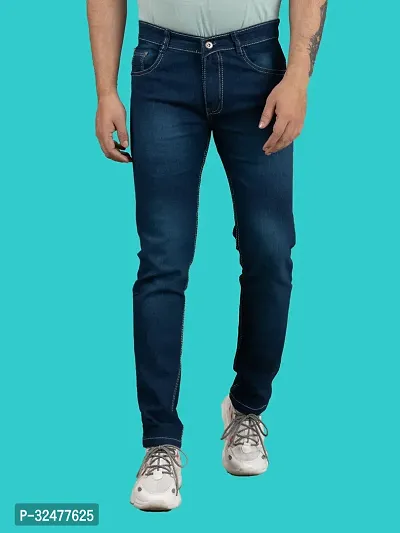 Comfortable Blue Denim Mid-Rise Jeans For Men-thumb0