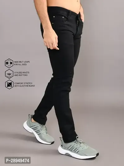 Stylish Black Denim Solid Mid-Rise Jeans For Men-thumb4