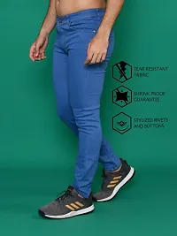 Stylish Blue Denim Solid Mid-Rise Jeans For Men-thumb1