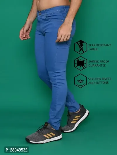 Stylish Blue Denim Solid Mid-Rise Jeans For Men-thumb2