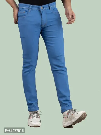 Comfortable Blue Denim Mid-Rise Jeans For Men