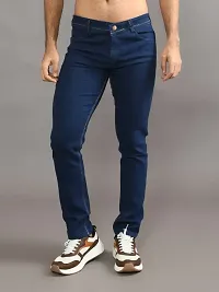 Stylish Blue Denim Solid Mid-Rise Jeans For Men-thumb1