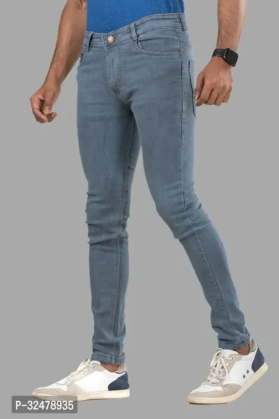 Comfortable Grey Denim Mid-Rise Jeans For Men