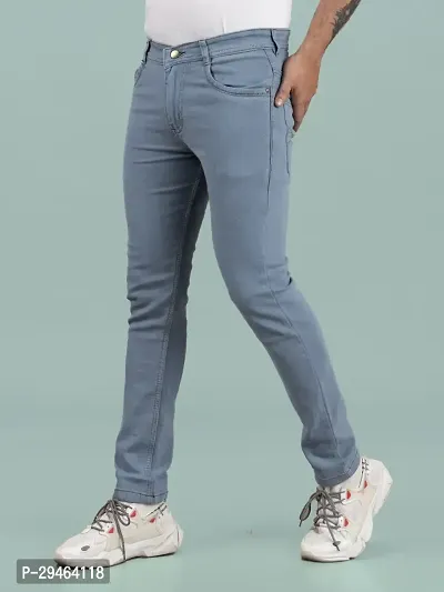 Stylish Grey Denim Solid Mid-Rise Jeans For Men-thumb0