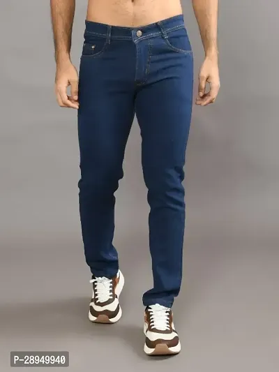 Stylish Blue Denim Solid Mid-Rise Jeans For Men