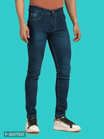 Comfortable Blue Denim Mid-Rise Jeans For Men-thumb3