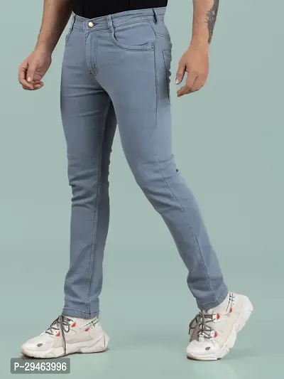 Stylish Grey Denim Solid Mid-Rise Jeans For Men