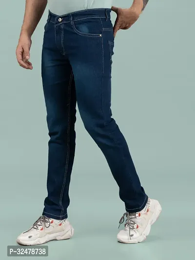 Comfortable Blue Denim Mid-Rise Jeans For Men-thumb0