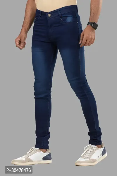 Comfortable Blue Denim Mid-Rise Jeans For Men