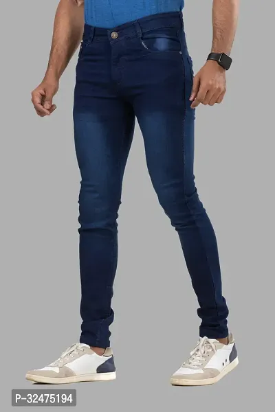 Comfortable Blue Denim Mid-Rise Jeans For Men