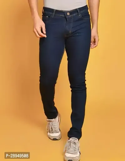 Stylish Blue Denim Solid Mid-Rise Jeans For Men