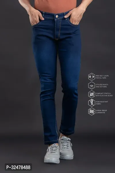 Comfortable Blue Denim Mid-Rise Jeans For Men-thumb2