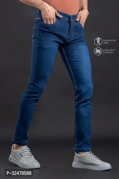 Comfortable Blue Denim Mid-Rise Jeans For Men