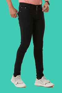 Stylish Black Denim Solid Mid-Rise Jeans For Men-thumb2