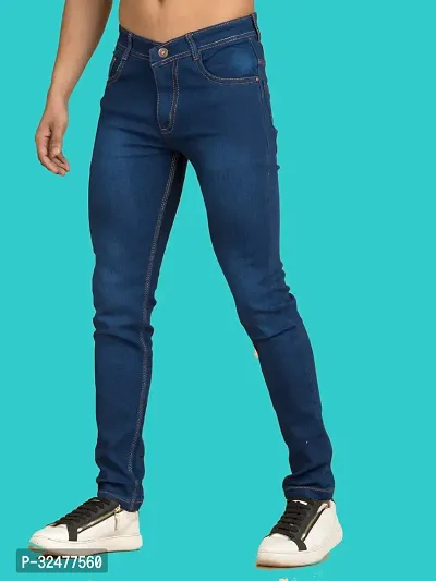 Comfortable Blue Denim Mid-Rise Jeans For Men