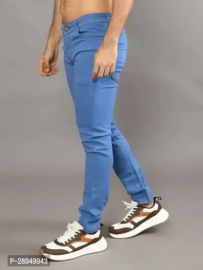 Stylish Blue Denim Solid Mid-Rise Jeans For Men-thumb2