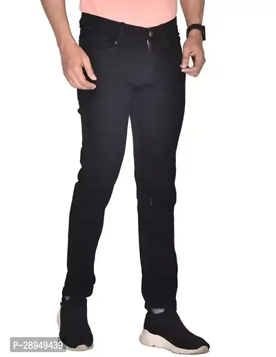 Stylish Black Denim Solid Mid-Rise Jeans For Men