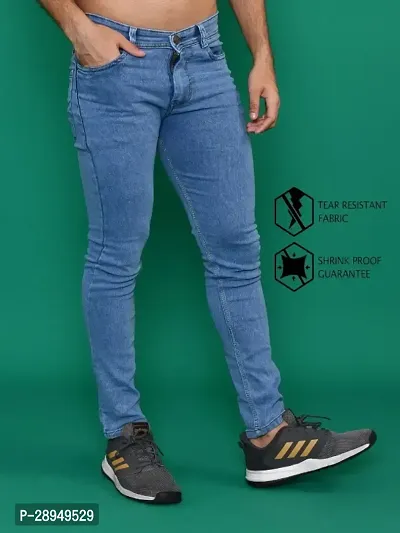 Stylish Blue Denim Solid Mid-Rise Jeans For Men-thumb0