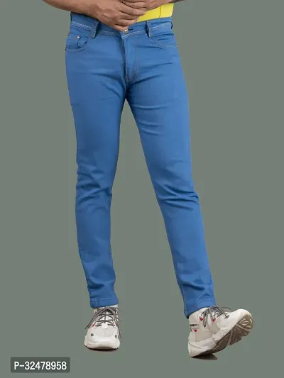 Comfortable Blue Denim Mid-Rise Jeans For Men-thumb4