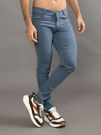 Stylish Grey Denim Solid Mid-Rise Jeans For Men-thumb1