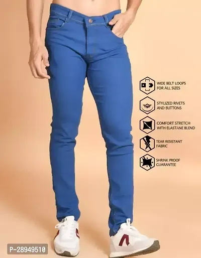 Stylish Blue Denim Solid Mid-Rise Jeans For Men-thumb0