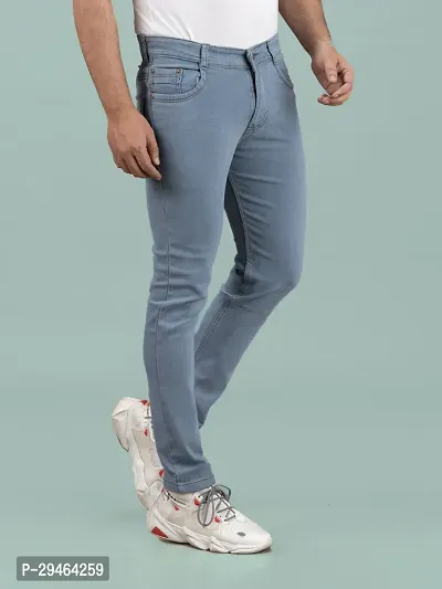 Stylish Grey Denim Solid Mid-Rise Jeans For Men-thumb2