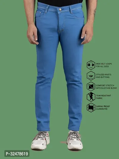 Comfortable Blue Denim Mid-Rise Jeans For Men-thumb4