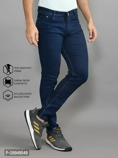 Stylish Blue Denim Solid Mid-Rise Jeans For Men-thumb0