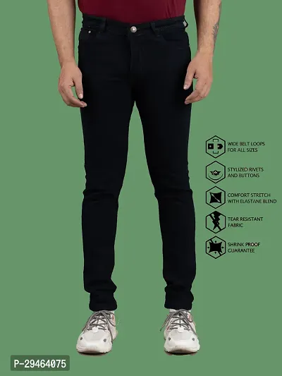 Stylish Black Denim Solid Mid-Rise Jeans For Men-thumb0