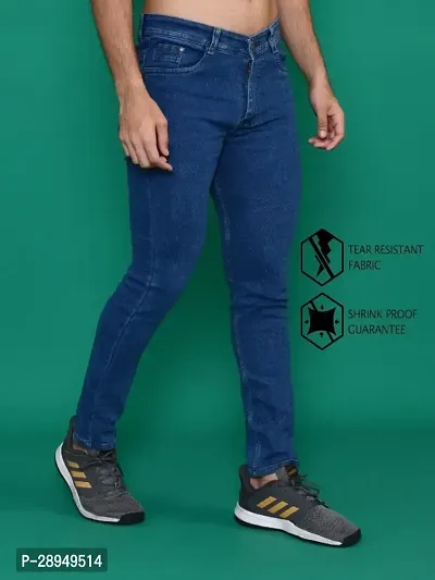 Stylish Blue Denim Solid Mid-Rise Jeans For Men-thumb0