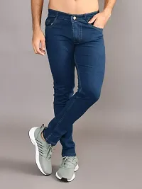 Stylish Blue Denim Solid Mid-Rise Jeans For Men-thumb2