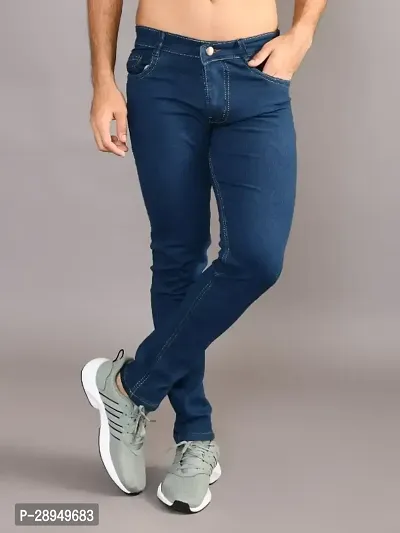 Stylish Blue Denim Solid Mid-Rise Jeans For Men-thumb3