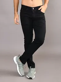 Stylish Black Denim Solid Mid-Rise Jeans For Men-thumb1