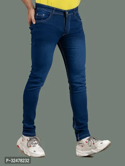 Comfortable Blue Denim Mid-Rise Jeans For Men-thumb3