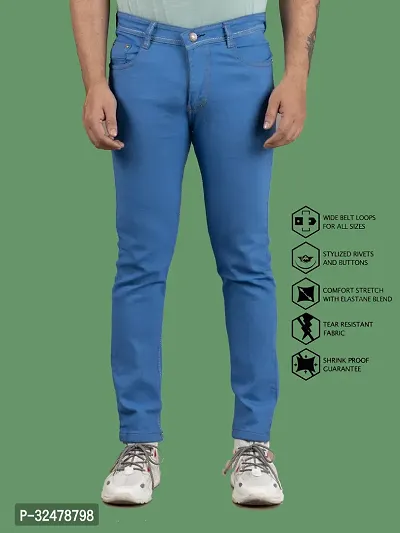 Comfortable Blue Denim Mid-Rise Jeans For Men