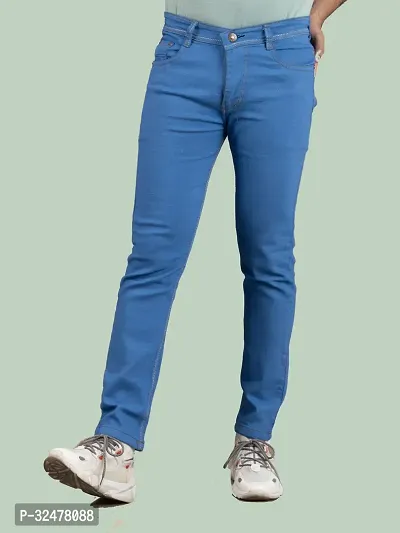 Comfortable Blue Denim Mid-Rise Jeans For Men-thumb2