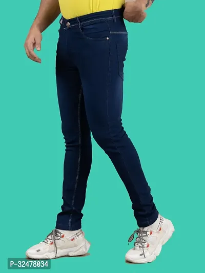 Comfortable Blue Denim Mid-Rise Jeans For Men