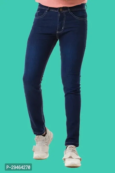 Stylish Blue Denim Solid Mid-Rise Jeans For Men-thumb2