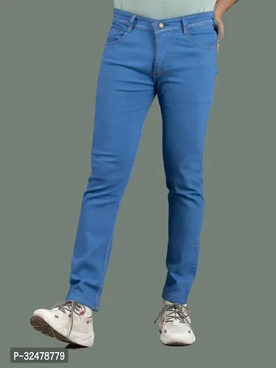 Comfortable Blue Denim Mid-Rise Jeans For Men-thumb4