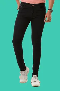 Stylish Black Denim Solid Mid-Rise Jeans For Men-thumb1