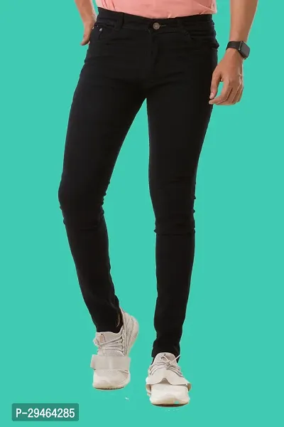 Stylish Black Denim Solid Mid-Rise Jeans For Men-thumb2