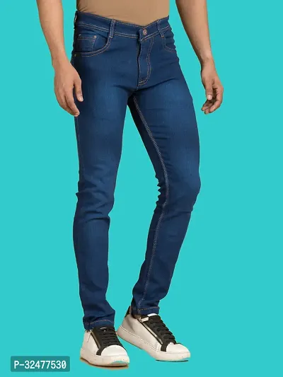 Comfortable Blue Denim Mid-Rise Jeans For Men-thumb4