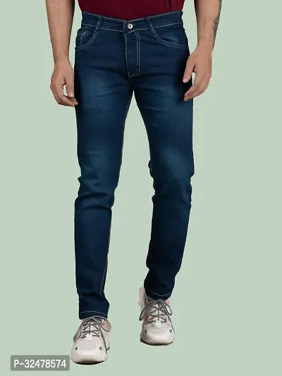 Comfortable Blue Denim Mid-Rise Jeans For Men-thumb2