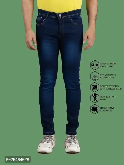 Stylish Blue Denim Solid Mid-Rise Jeans For Men